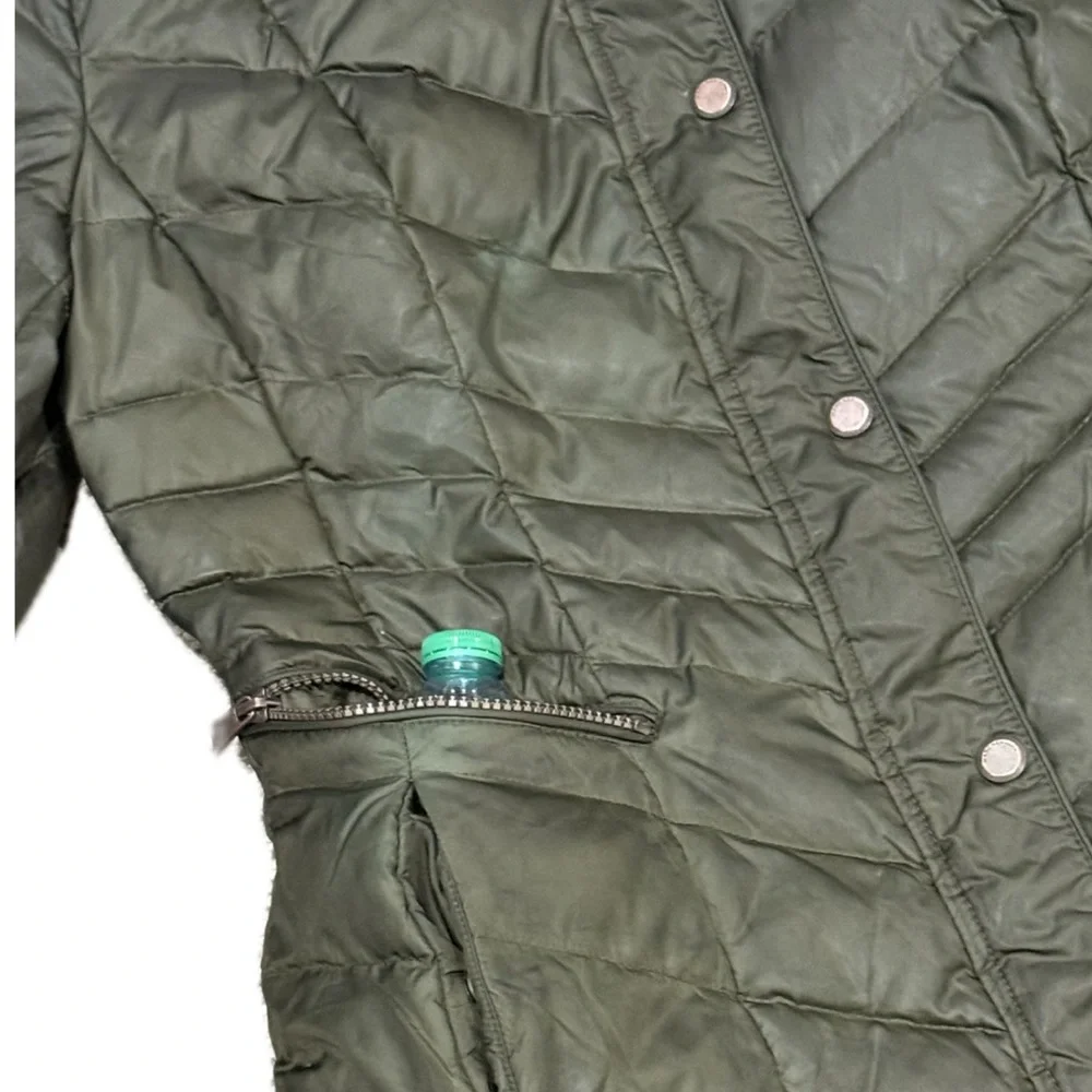 🧥❄️ MARC NEW‎ YORK Green Quilted Puffer Coat | Faux Fur Hood | Cabincore Sz M